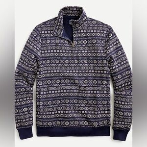 J. Crew Navy/Cream Fair Isle Brushed Fleece Quarter Zip Sweatshirt Size Large